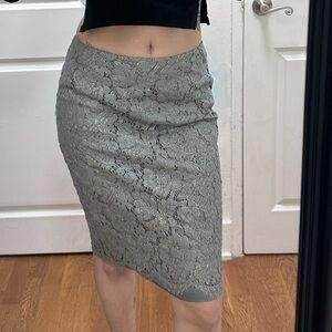 Lauren Ralph Lauren Sage Lace Pencil Skirt silver grey